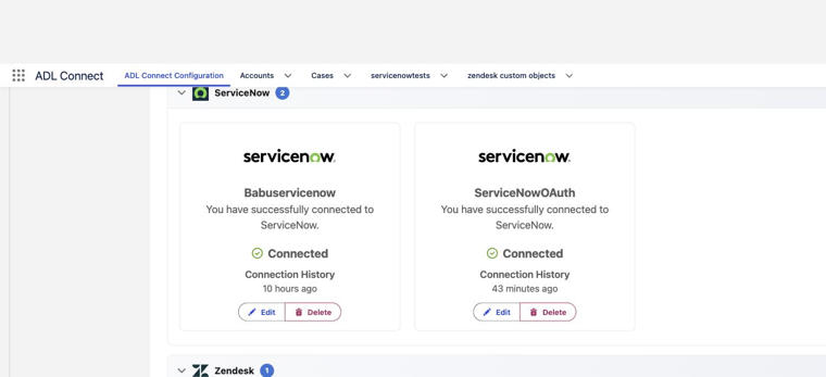 ADL Connect Configuration – ServiceNow connected