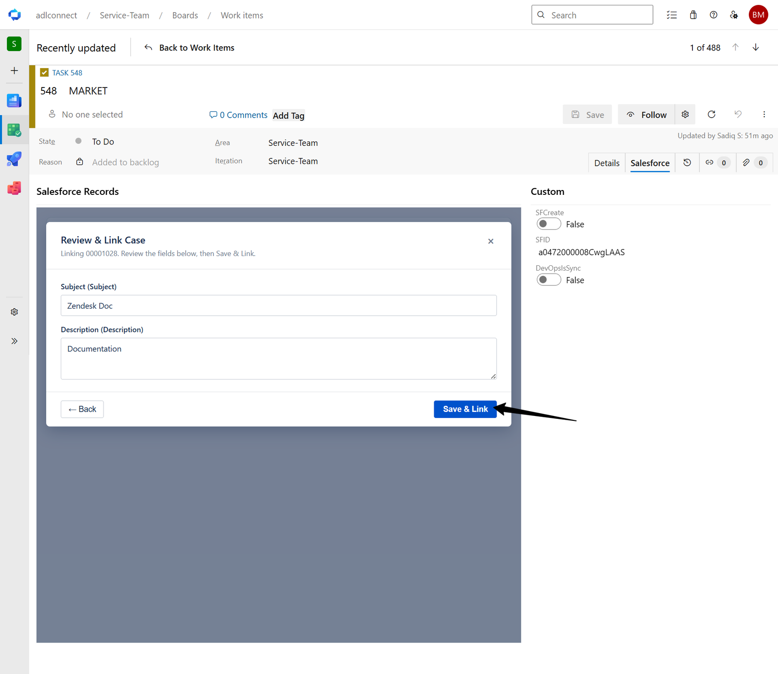 Azure DevOps → Salesforce Marketplace connector screenshot