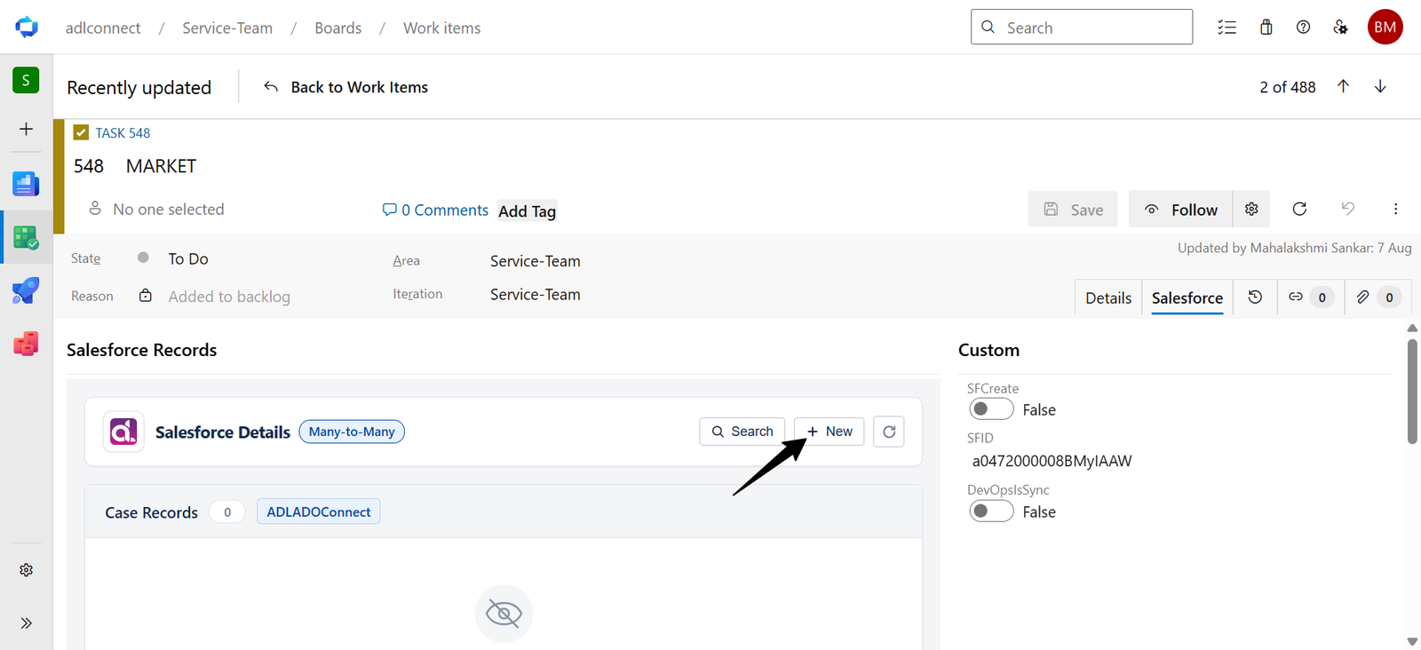 Azure DevOps → Salesforce Marketplace connector screenshot