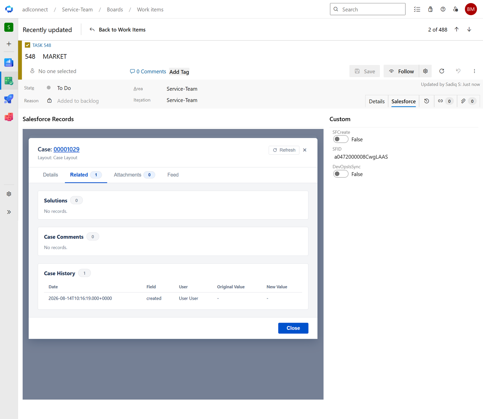 Azure DevOps → Salesforce Marketplace connector screenshot