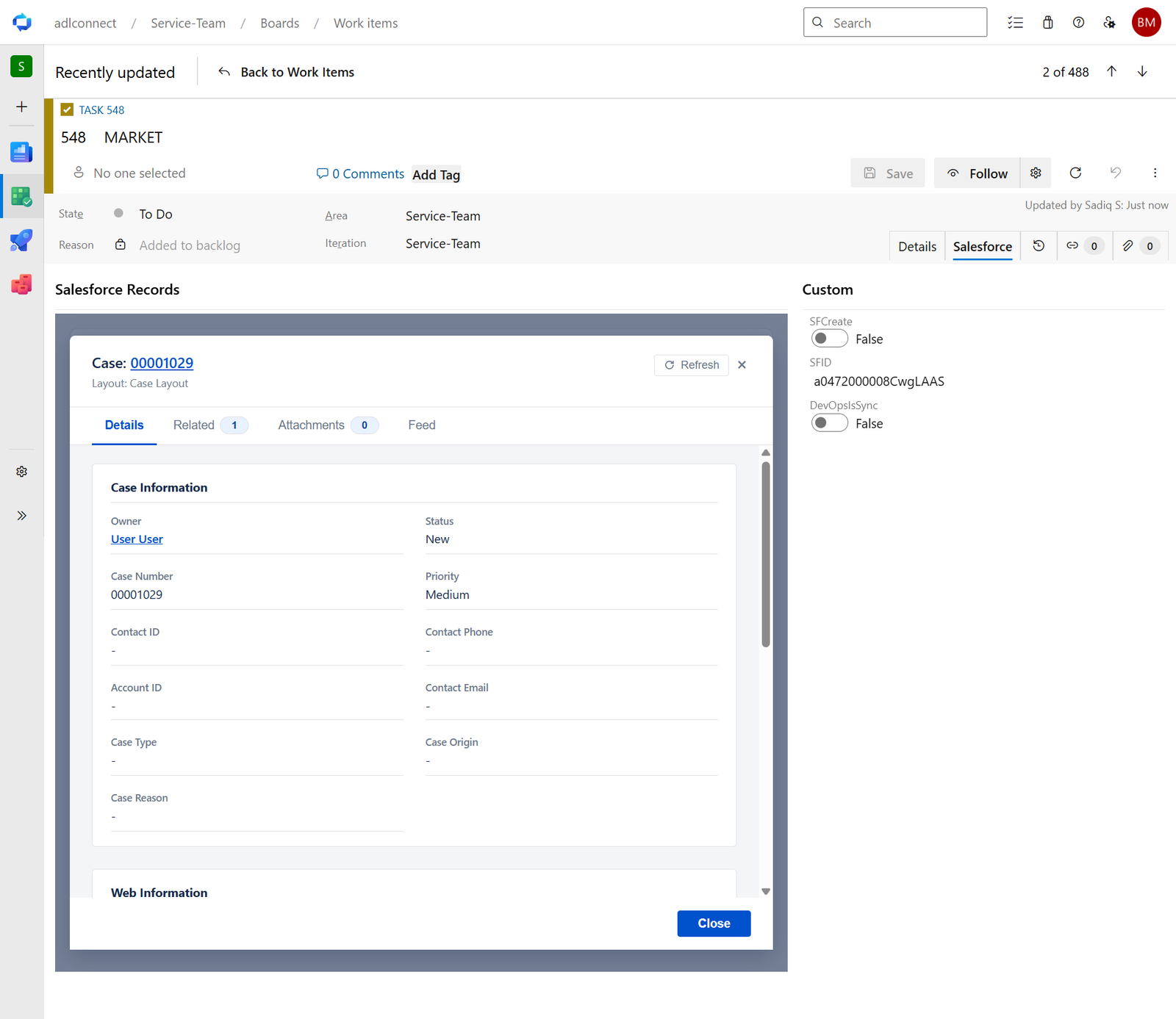 Azure DevOps → Salesforce Marketplace connector screenshot