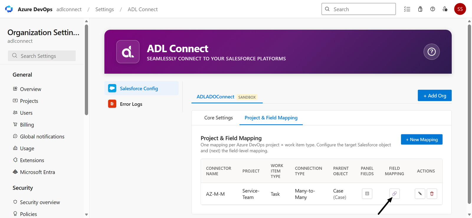 Azure DevOps → Salesforce Marketplace connector screenshot
