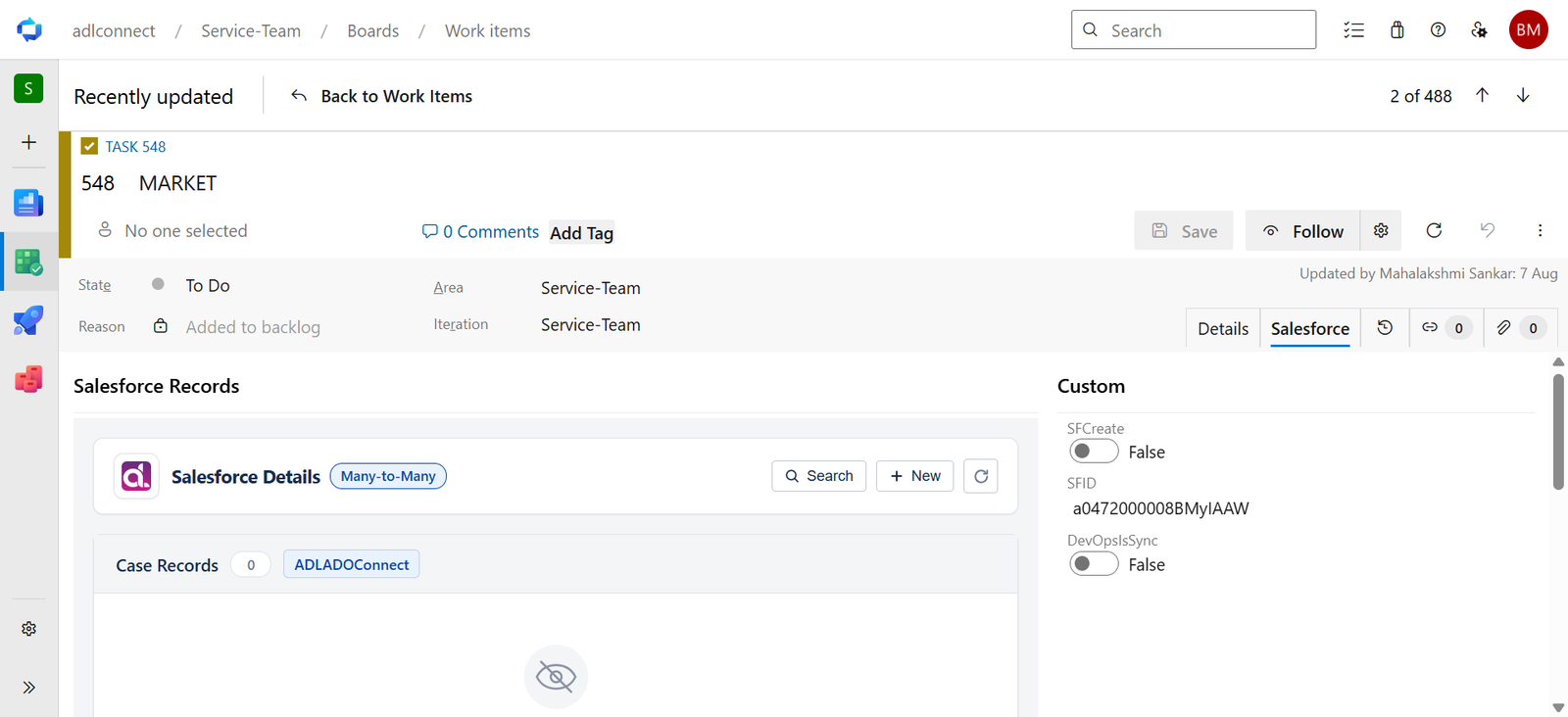 Azure DevOps → Salesforce Marketplace connector screenshot
