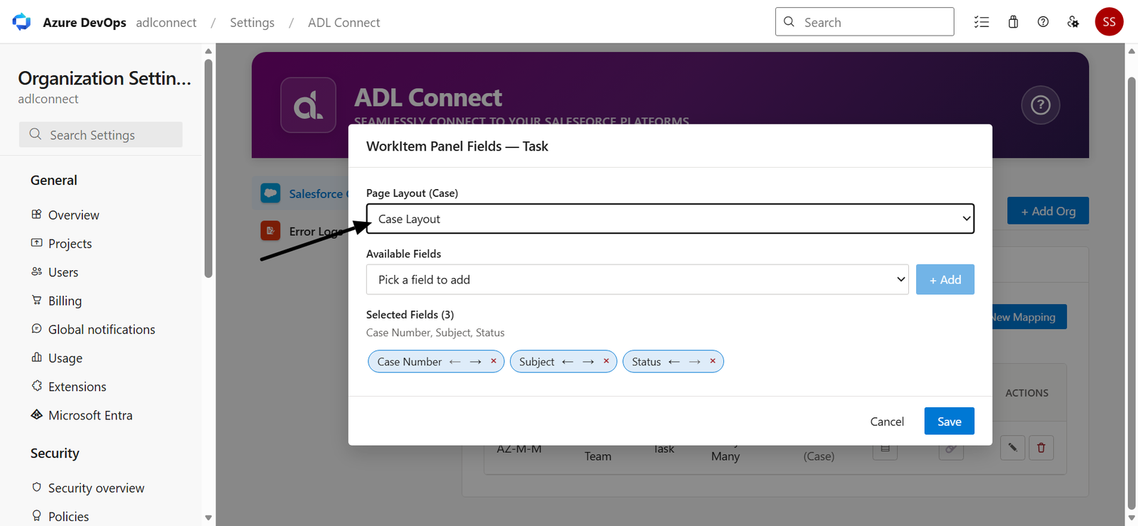 Azure DevOps → Salesforce Marketplace connector screenshot