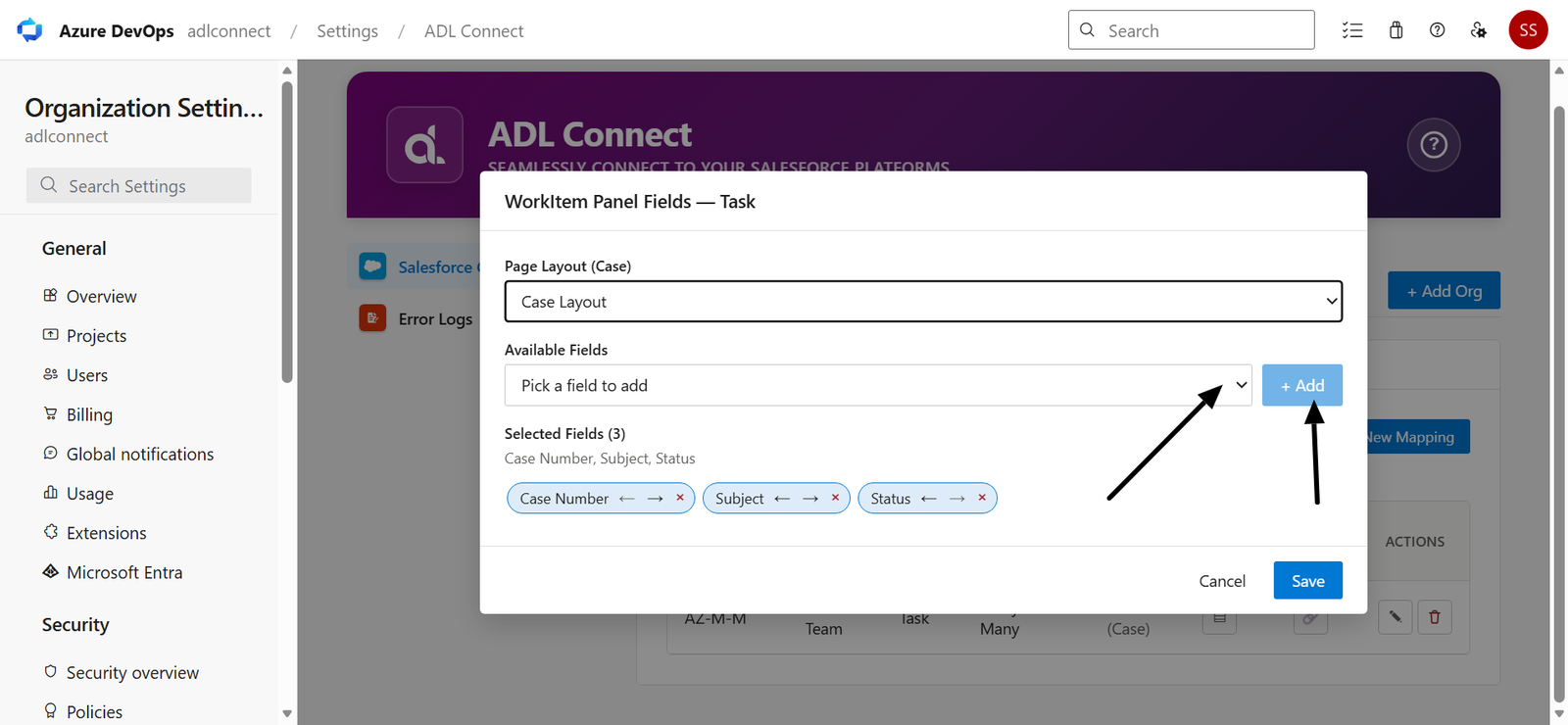 Azure DevOps → Salesforce Marketplace connector screenshot