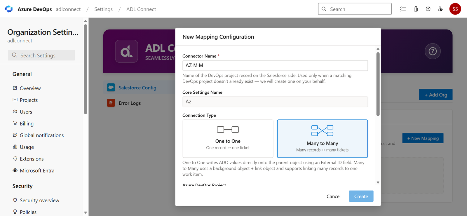 Azure DevOps → Salesforce Marketplace connector screenshot
