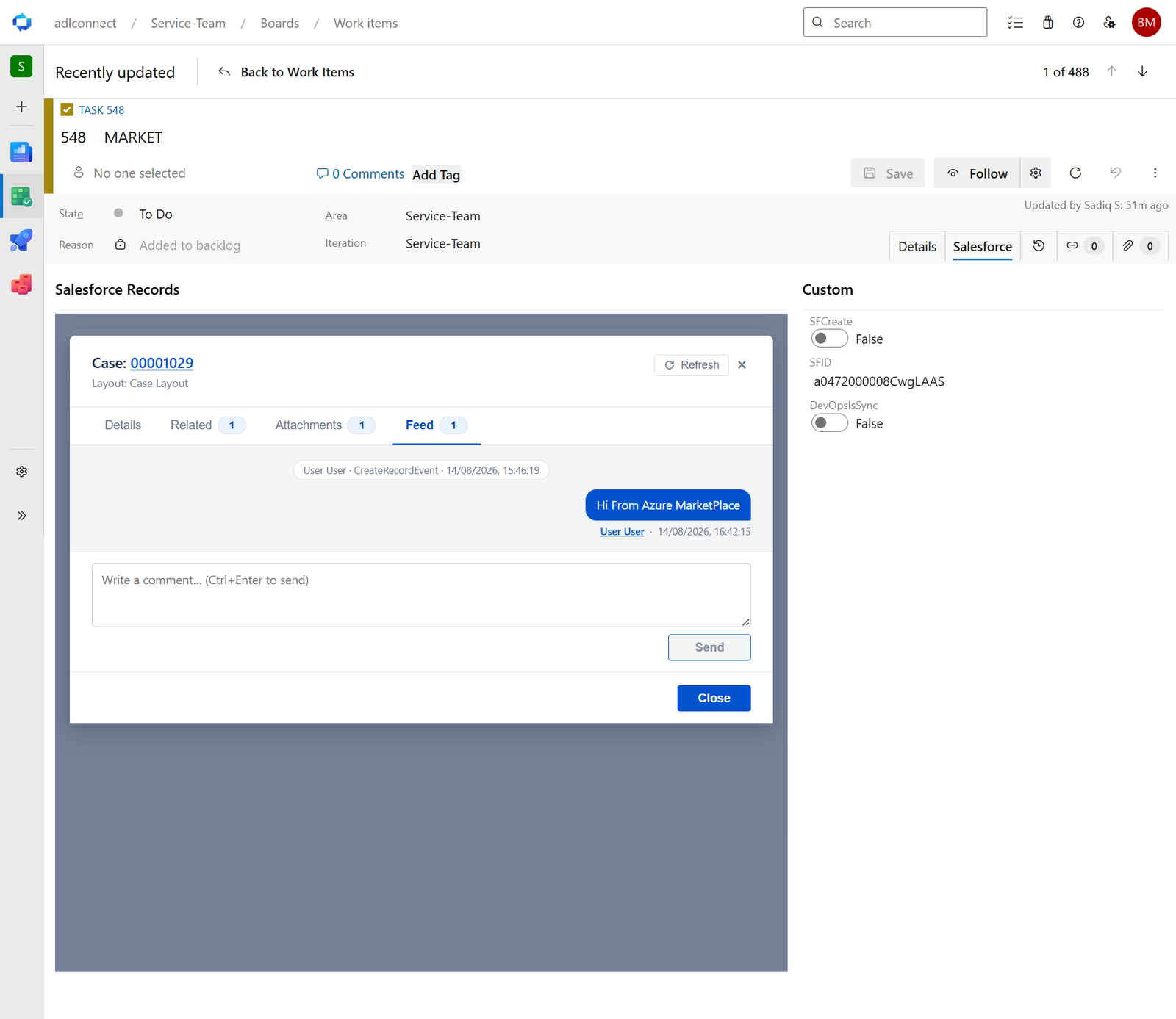 Azure DevOps → Salesforce Marketplace connector screenshot