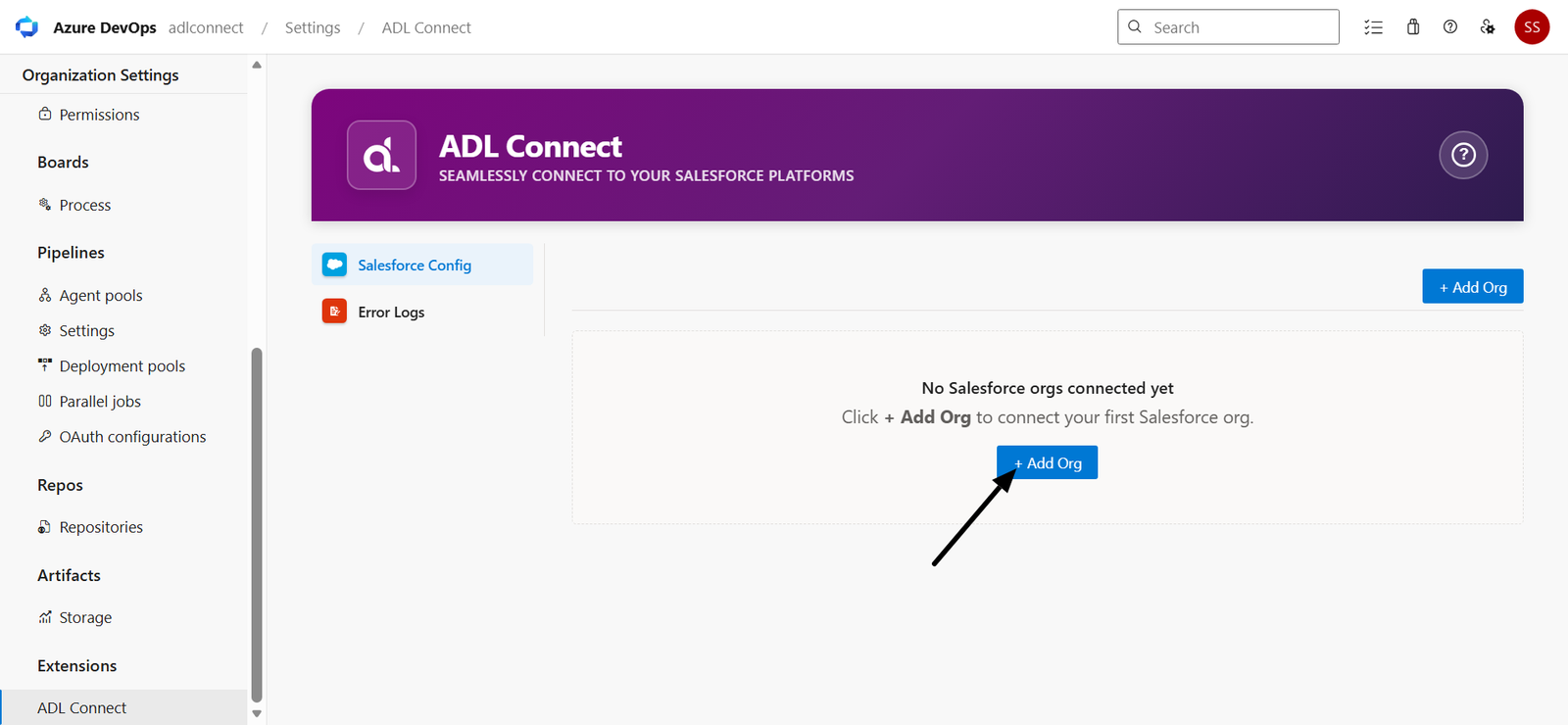 Azure DevOps → Salesforce Marketplace connector screenshot