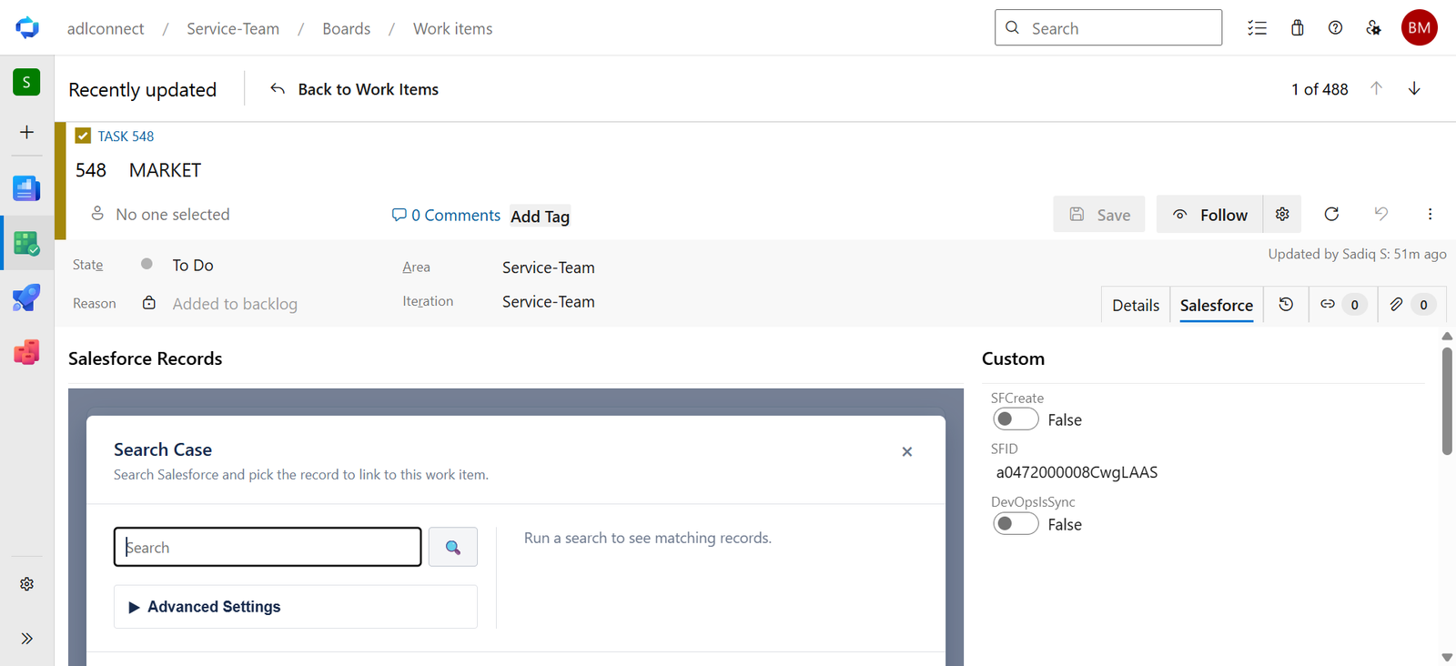 Azure DevOps → Salesforce Marketplace connector screenshot
