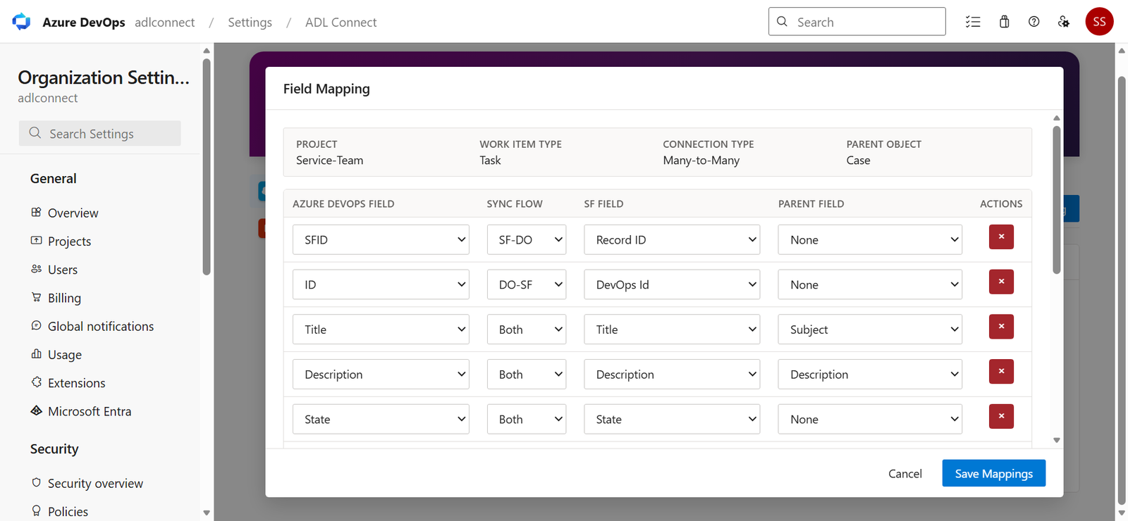 Azure DevOps → Salesforce Marketplace connector screenshot