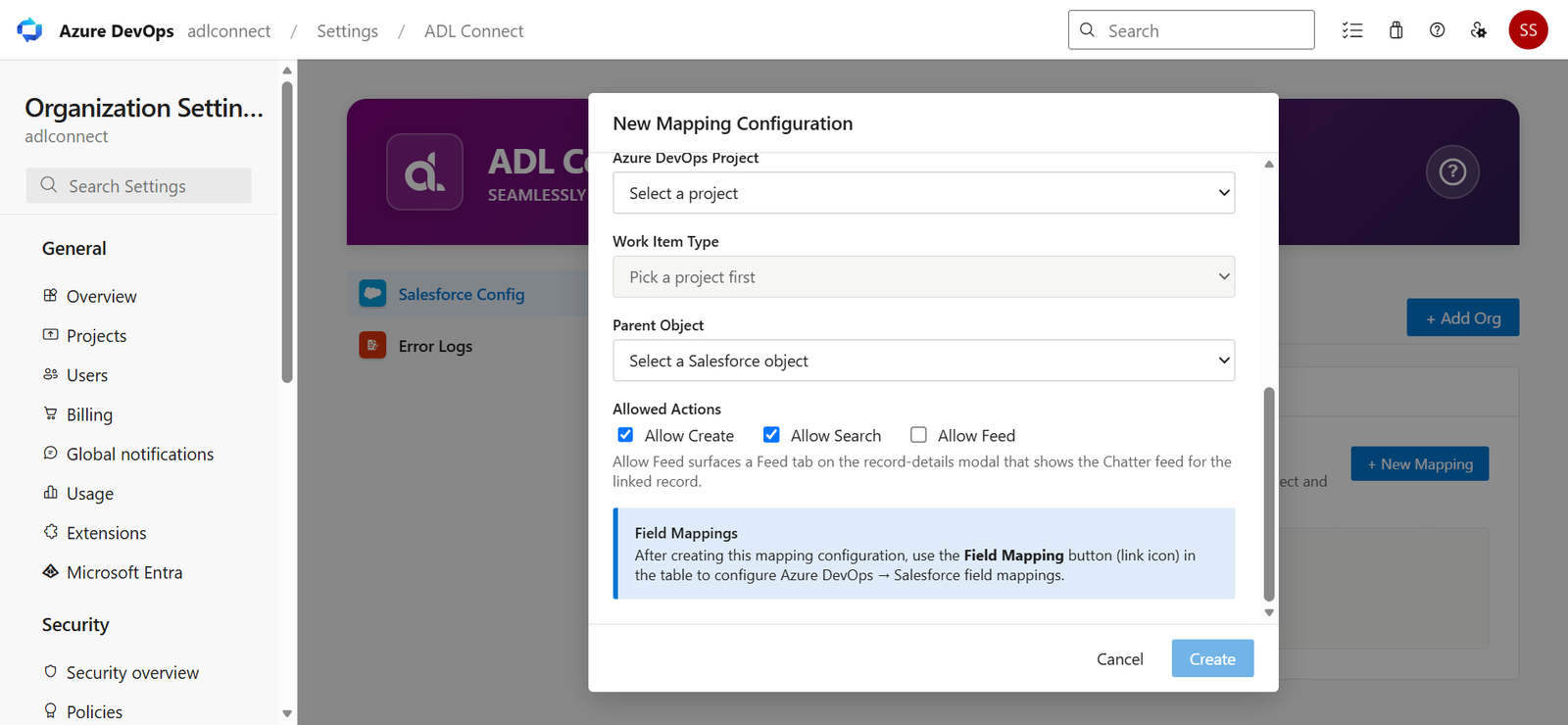 Azure DevOps → Salesforce Marketplace connector screenshot