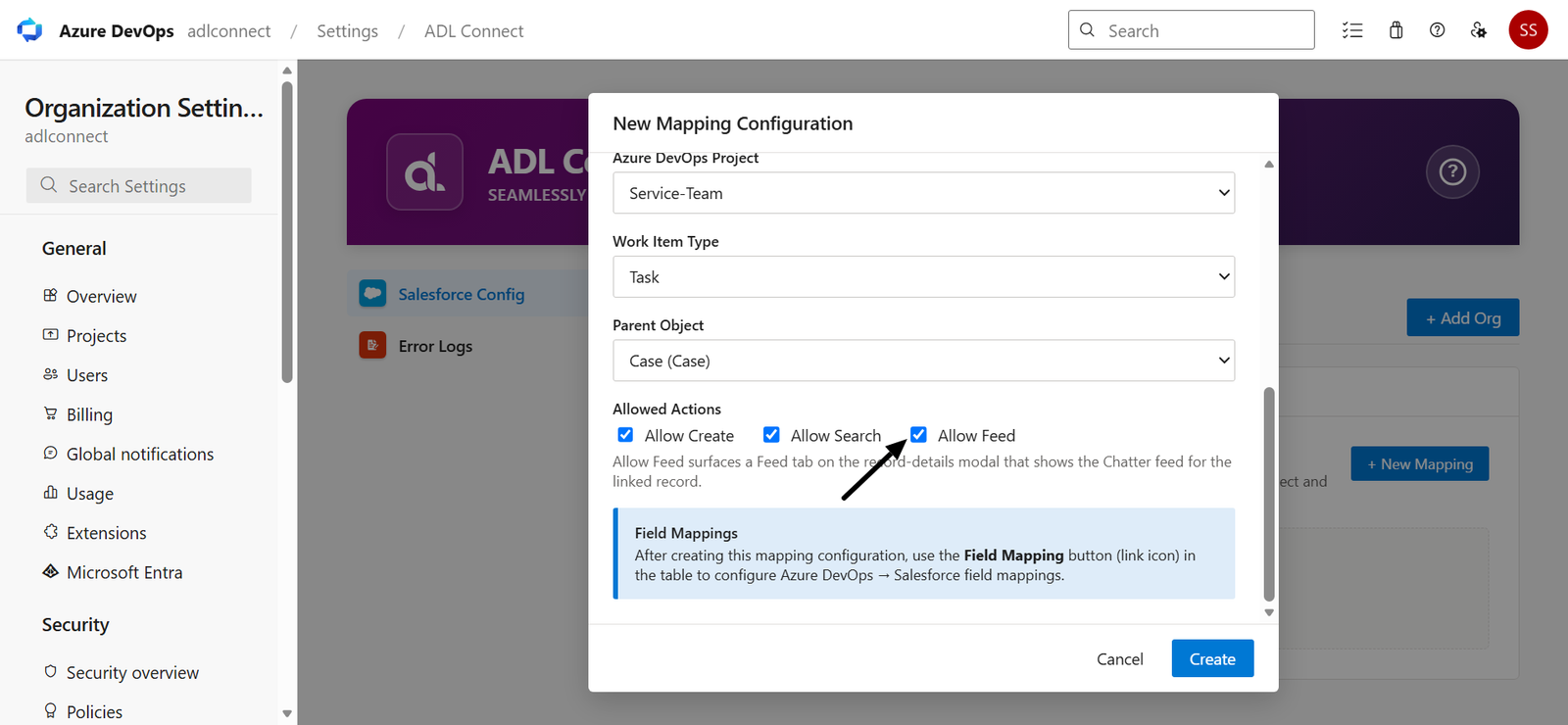 Azure DevOps → Salesforce Marketplace connector screenshot