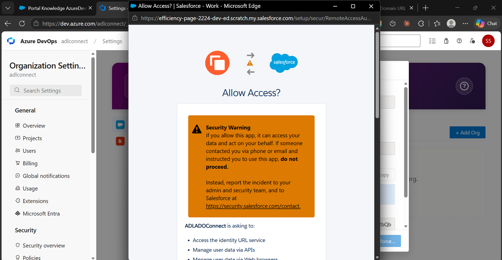 Azure DevOps → Salesforce Marketplace connector screenshot