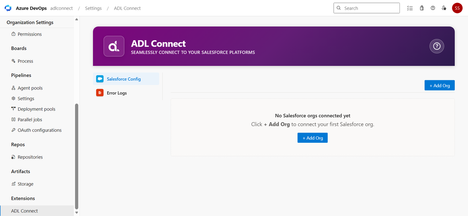 Azure DevOps → Salesforce Marketplace connector screenshot