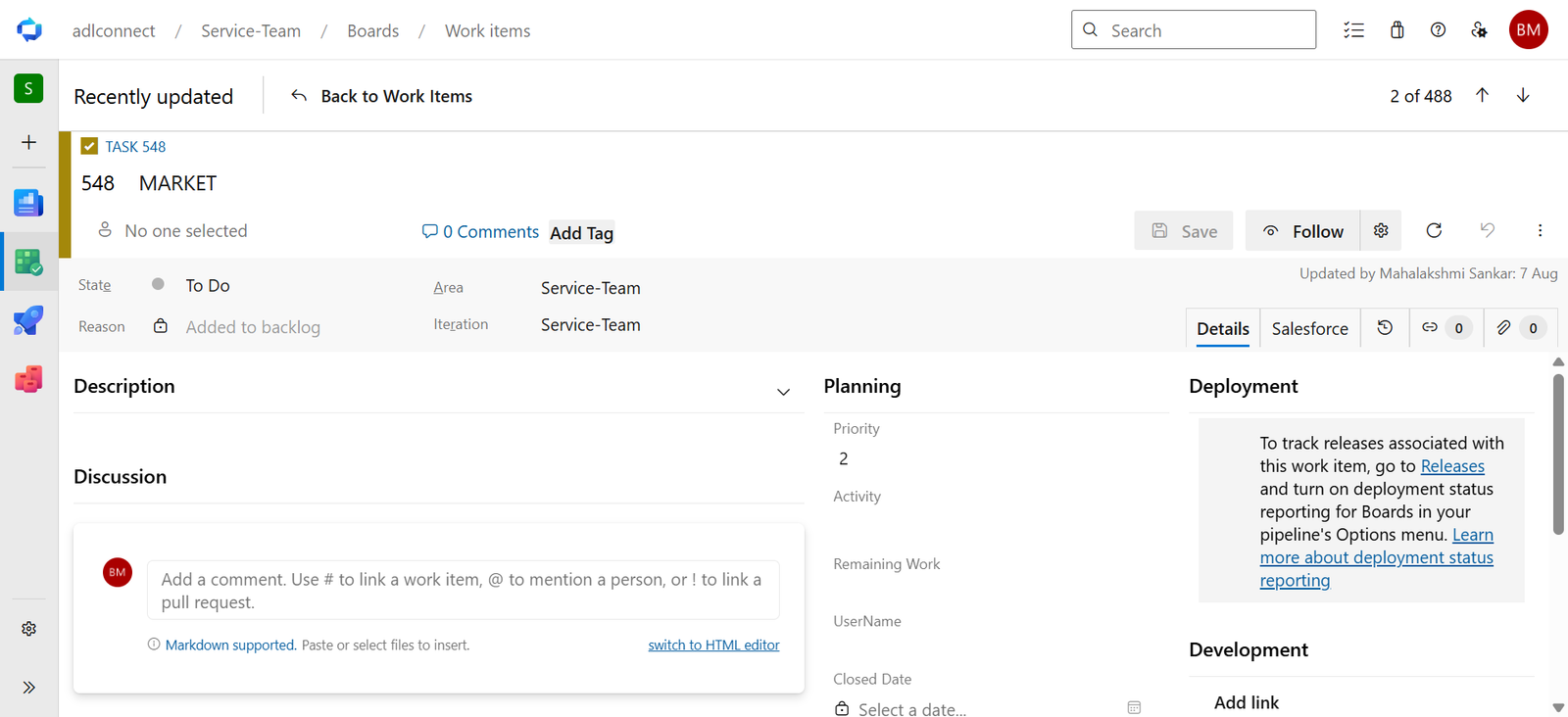 Azure DevOps → Salesforce Marketplace connector screenshot
