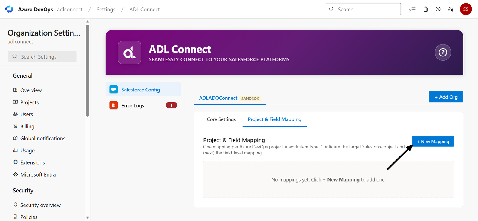 Azure DevOps → Salesforce Marketplace connector screenshot