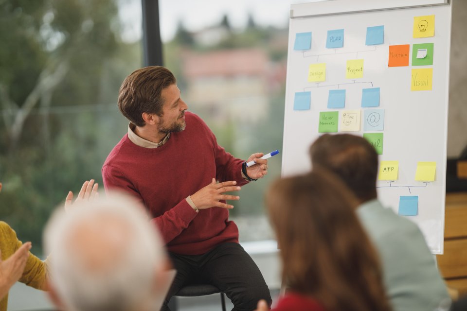 Team planning an integration approach on a whiteboard, weighing custom development against a ready-made connector